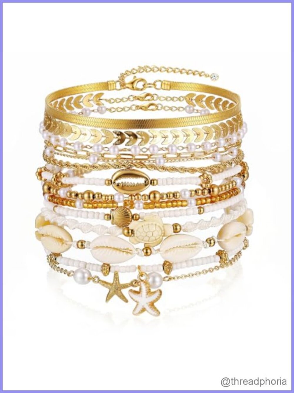 Boho Gold Beaded Bracelets for Women Stackable Set